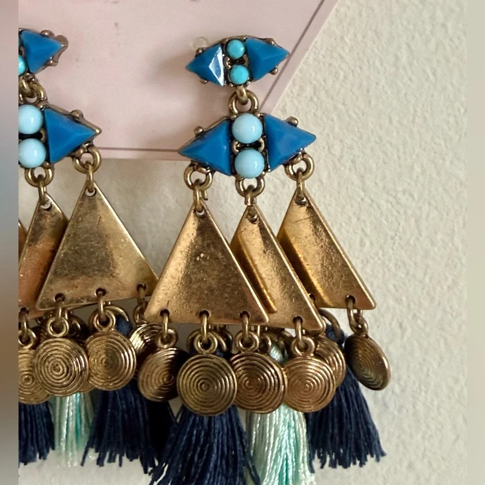 Astral by Charlie Paige Gypsy Blues Boho Tassel Earrings Gold Blue Turquoise